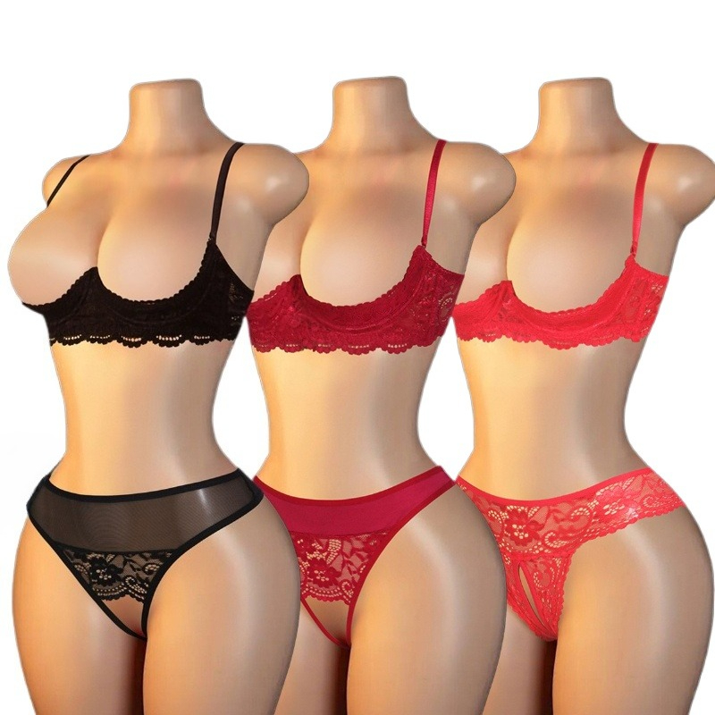 Lace Bralette Set - Seksi Kadınlar Dantel Kesimli İç Çamaşırı